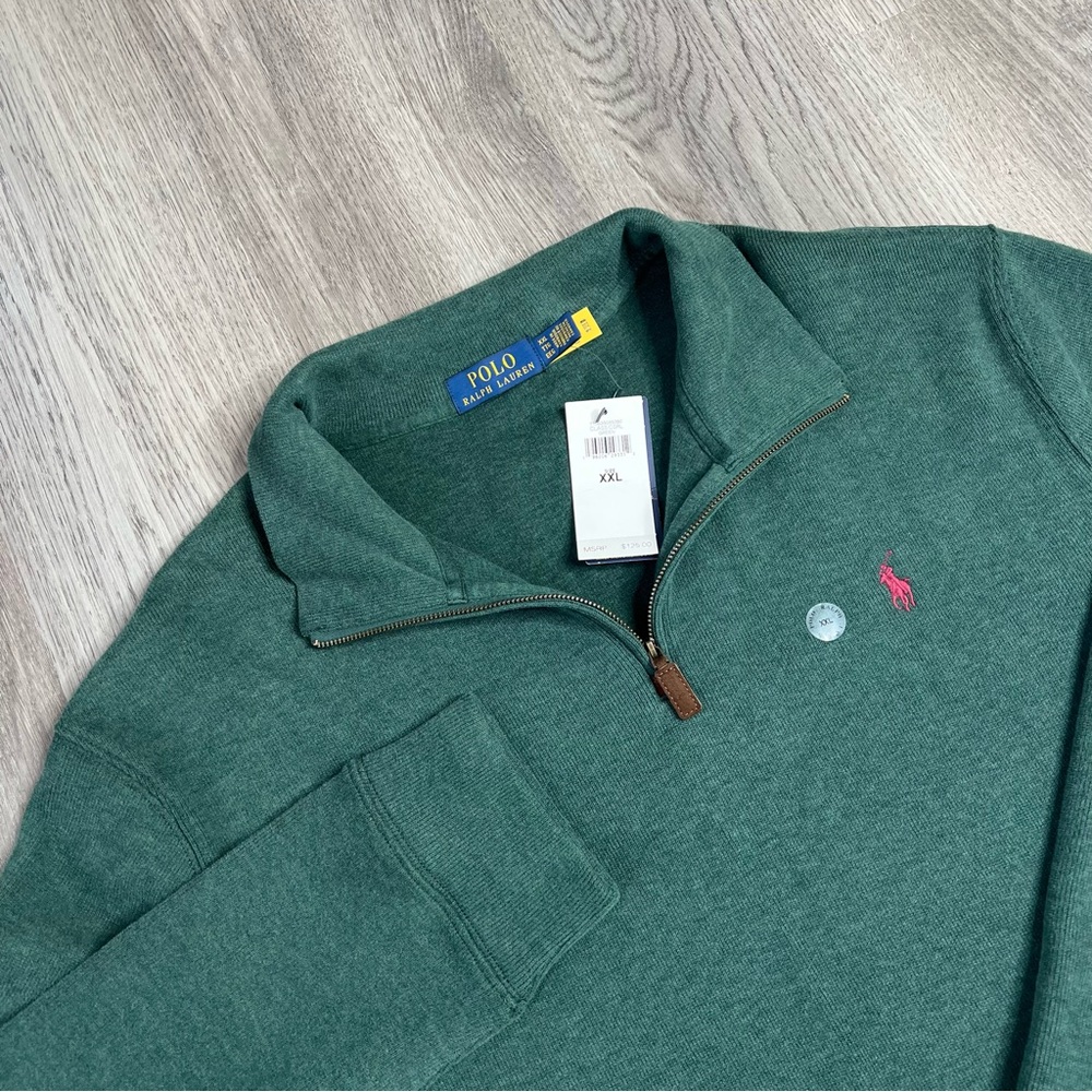 New Polo Ralph Lauren Sweater Mens XXL Green Estate Rib 1/4‎ Zip Pullover Pony